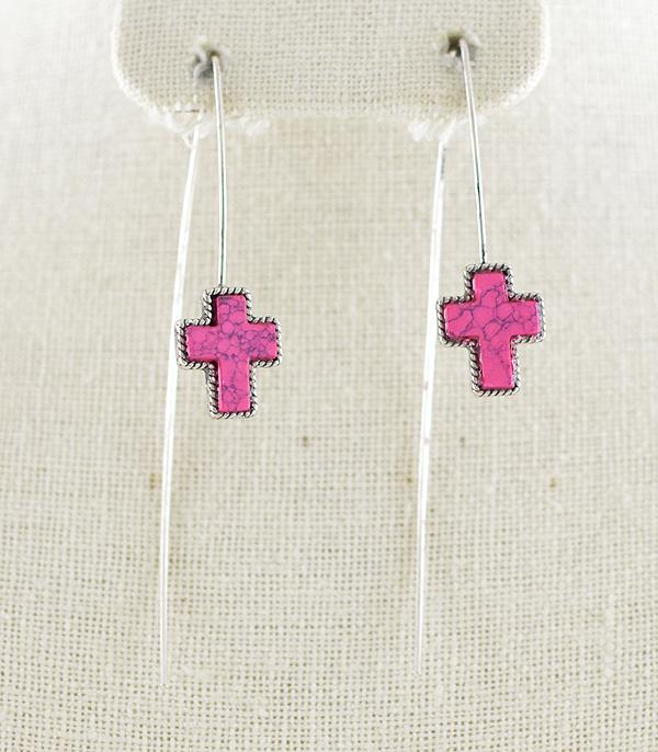 New Arrival :: Wholesale Western Pink Cross Threader Earrings 