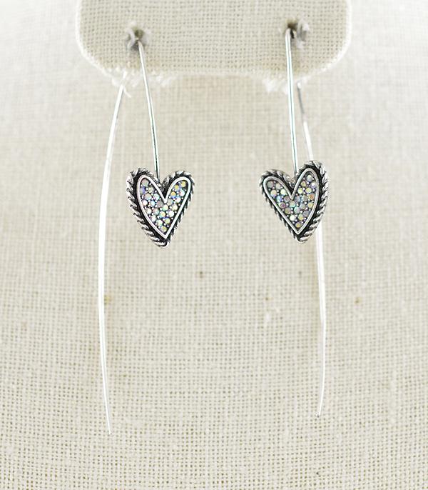 EARRINGS :: TRENDY EARRINGS :: Wholesale Rhinestone Heart Threader Earrings