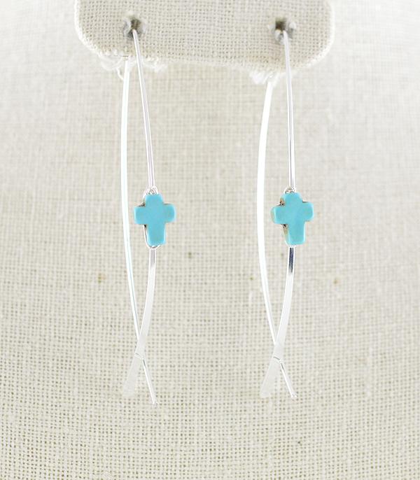 New Arrival :: Wholesale Western Turquoise Cross Threader Earring