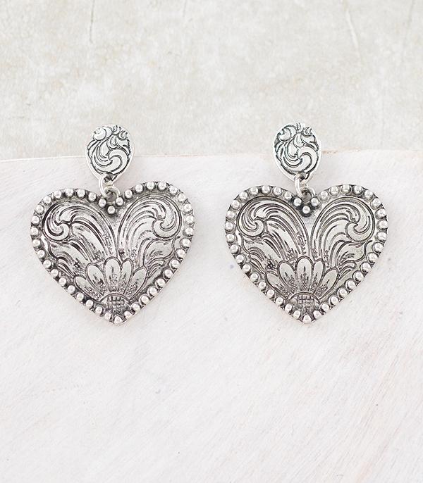 New Arrival :: Wholesale Western Tooling Heart Earrings