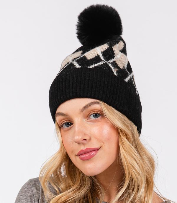 HATS I HAIR ACC :: BEANIES I HEADWRAP :: Wholesale Fleece Lined Argyle Pom Pom Beanie