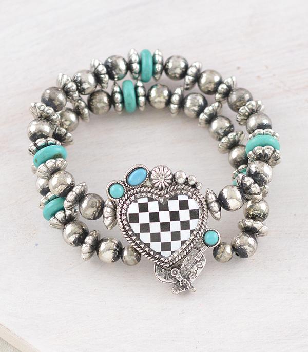 BRACELETS :: STRETCH :: Wholesale Western Checkered Heart Bracelet