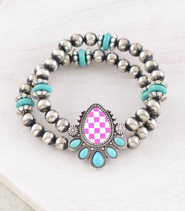 BRACELETS :: STRETCH :: Wholesale Western Checkered Concho Bracelet Set