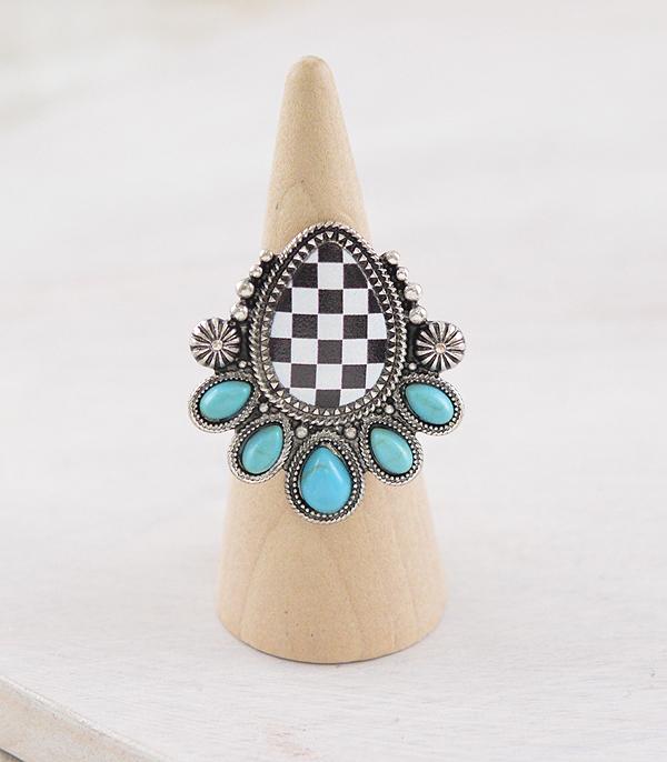 RINGS :: Wholesale Western Checkered Teardrop Ring