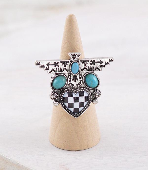 RINGS :: Wholesale Western Checkered Thunderbird Ring