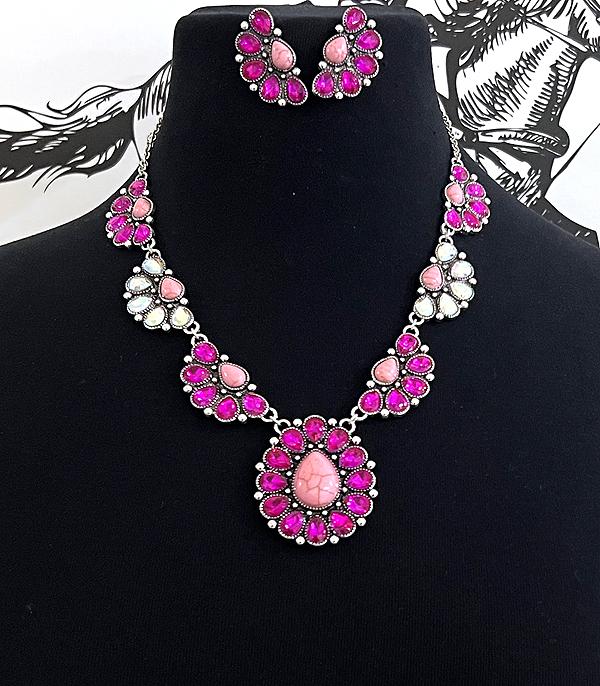 NECKLACES :: WESTERN TREND :: Wholesale Western Pink Stone Necklace Set