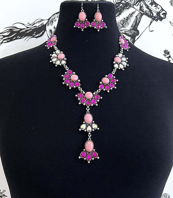 NECKLACES :: WESTERN TREND :: Wholesale Western Pink Stone Statement Necklace 