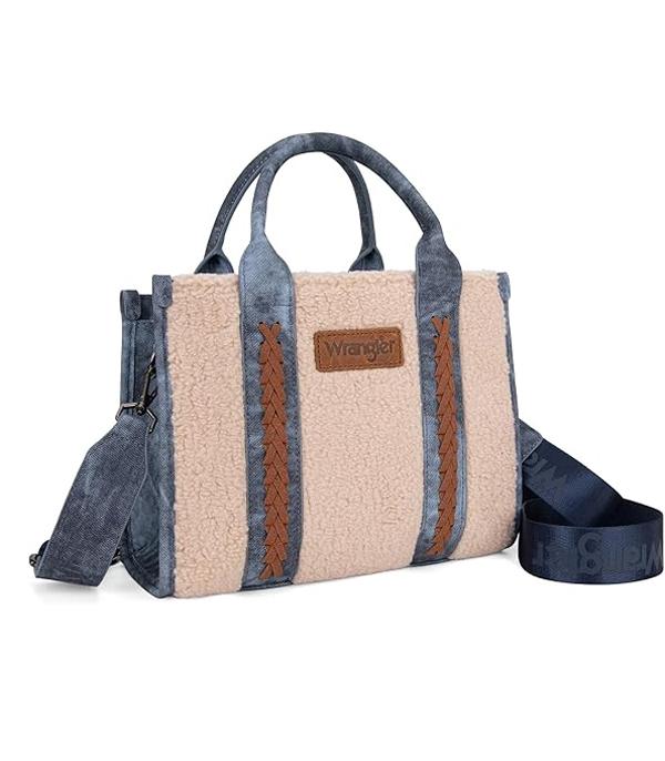 MONTANAWEST BAGS :: WESTERN PURSES :: Wholesale Wrangler Sherpa Denim Tote Crossbody Bag