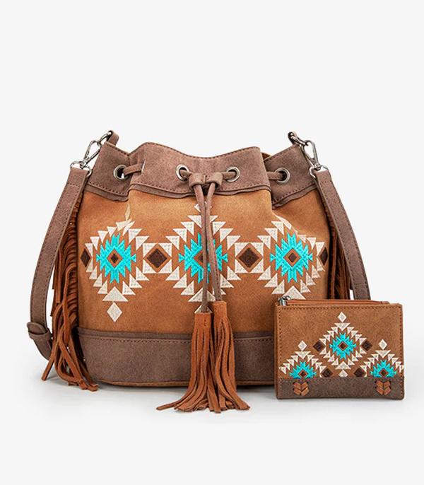 New Arrival :: Wholesale Montana West Aztec Fringe Bucket Bag Set