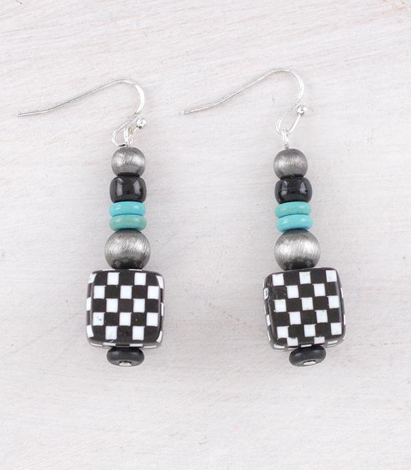 EARRINGS :: WESTERN HOOK EARRINGS :: Wholesale Western Checkered Navajo Pearl Earrings