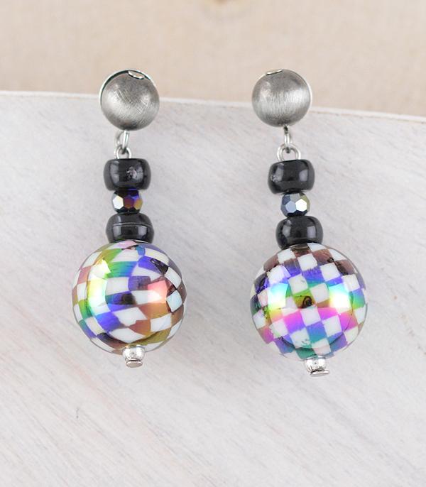 EARRINGS :: WESTERN POST EARRINGS :: Wholesale Western Trending Checkered Bead Earrings