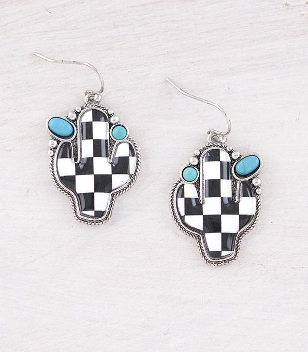 New Arrival :: Wholesale Western Checkered Cactus Earrings