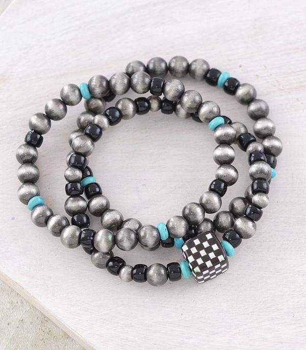 New Arrival :: Wholesale Navajo Pearl Checkered Bead Bracelet