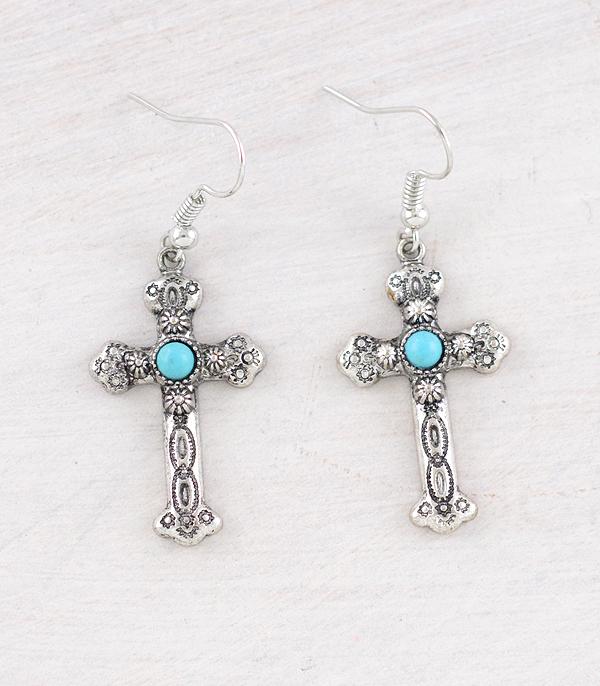 EARRINGS :: WESTERN HOOK EARRINGS :: Wholesale Western Turquoise Cross Earrings