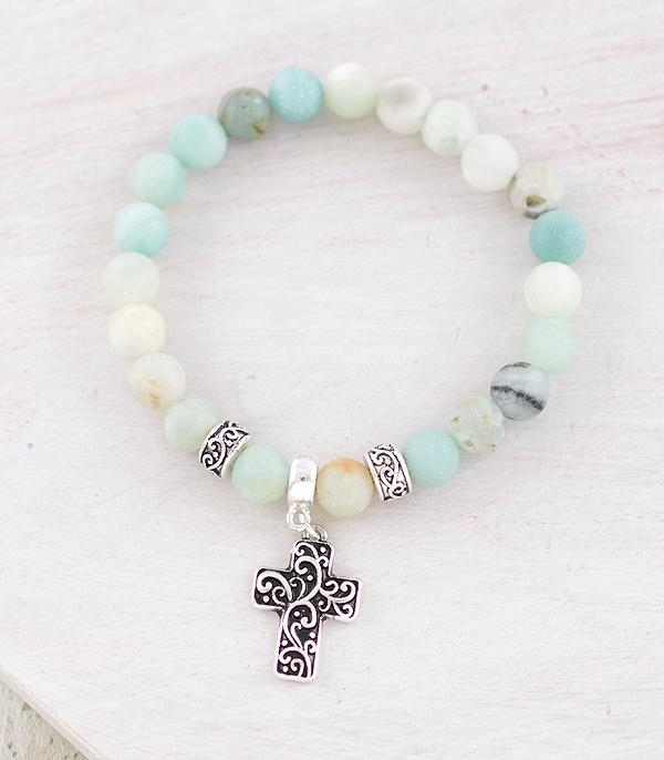 New Arrival :: Wholesale Gem Stone Cross Charm Bracelet