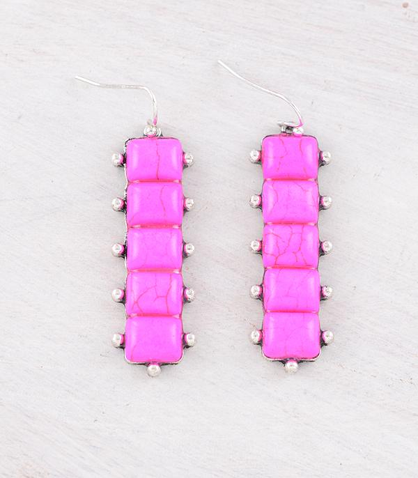 New Arrival :: Wholesale Western Fuchsia Stone Bar Earrings