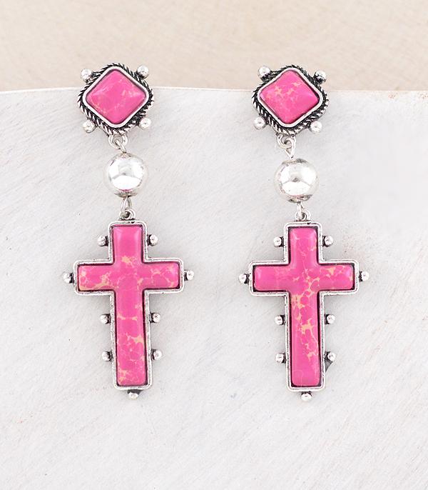 New Arrival :: Wholesale Western Semi Stone Cross Earrings