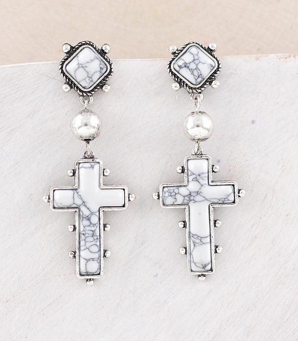 New Arrival :: Wholesale Western Howlite Cross Earrings