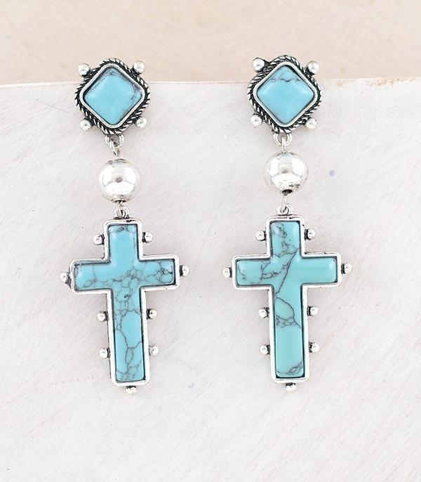 New Arrival :: Wholesale Turquoise Cross Dangle Earrings