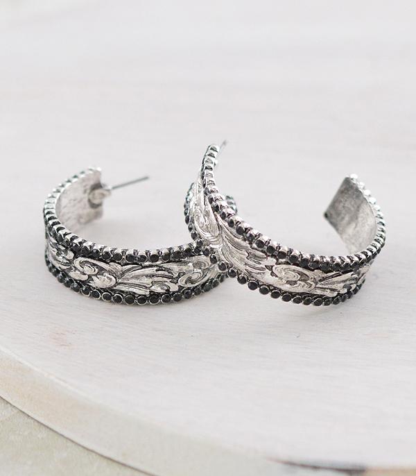 New Arrival :: Wholesale Western Tooling Rhinestone Hoop Earrings