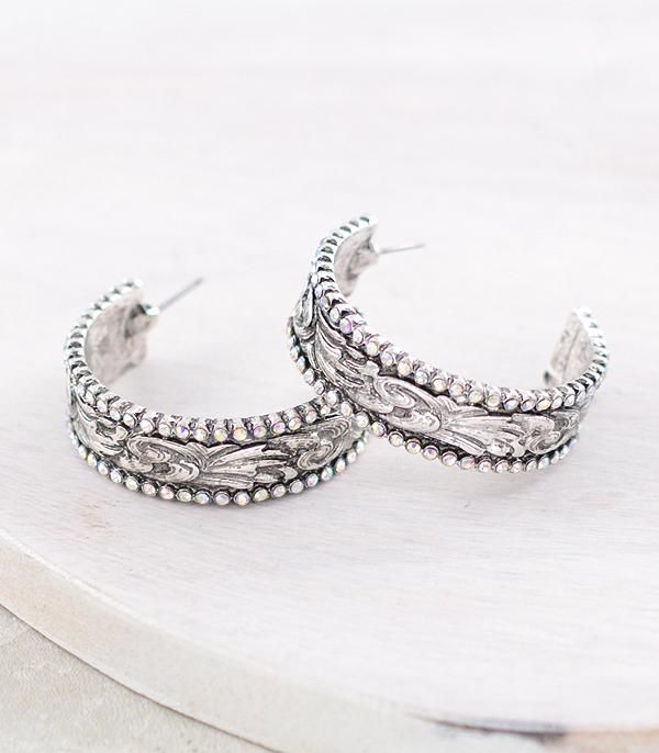 New Arrival :: Wholesale Western Tooling Rhinestone Hoop Earrings