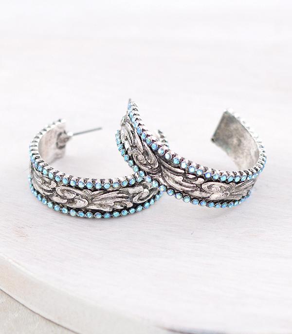 New Arrival :: Wholesale Western Tooling Rhinestone Hoop Earrings