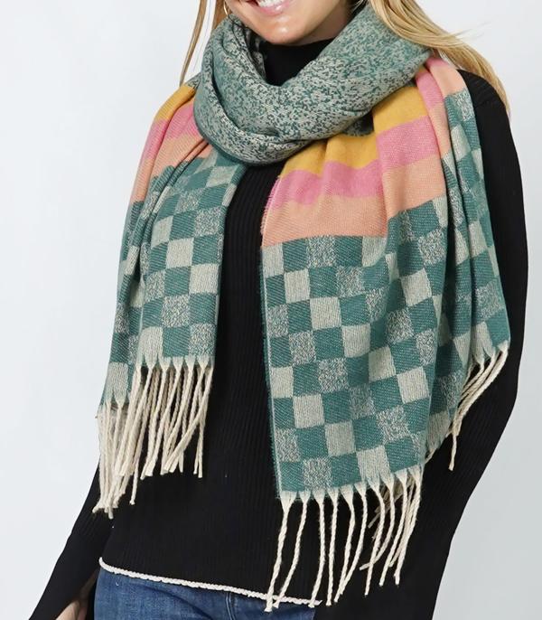 KIMONO I SCARVES :: SCARF / SCARF RING :: Wholesale Checkered Soft Oblong Scarf Shawl