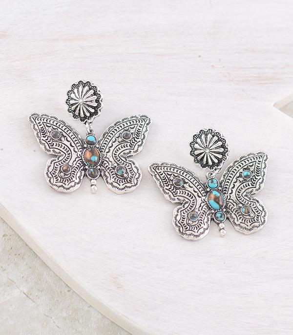 EARRINGS :: WESTERN POST EARRINGS :: Wholesale Western Turquoise Butterfly Earrings