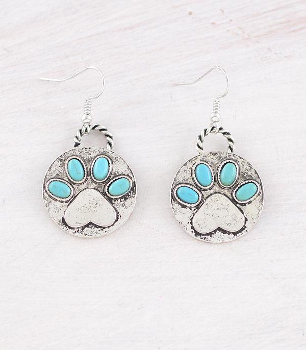 EARRINGS :: WESTERN HOOK EARRINGS :: Wholesale Western Turquoise Paw Earrings