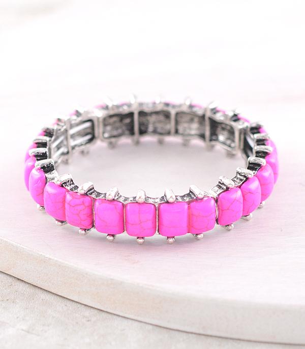 BRACELETS :: STRETCH :: Wholesale Western Pink Stone Stackable Bracelet