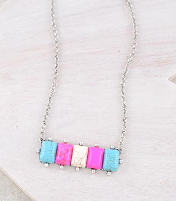 NECKLACES :: CHAIN WITH PENDANT :: Wholesale Western Semi Stone Bar Necklace