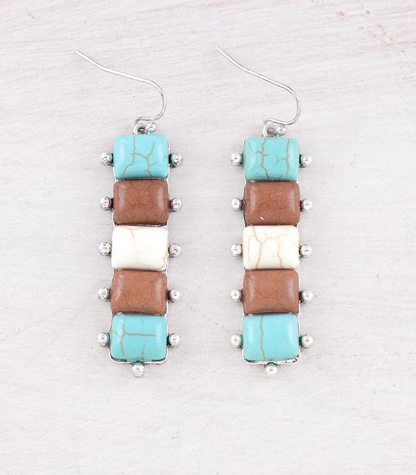 EARRINGS :: WESTERN HOOK EARRINGS :: Wholesale Western Semi Stone Bar Earrings