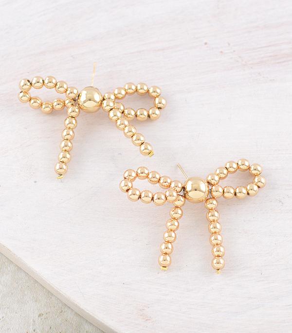 EARRINGS :: WESTERN POST EARRINGS :: Wholesale Western Gold Bead Bow Earrings