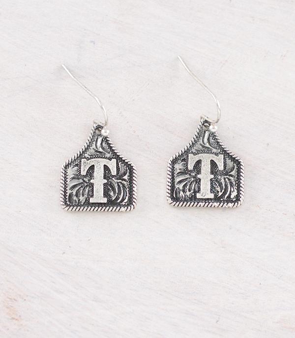 New Arrival :: Wholesale Western Cattle Tag Initial Earrings