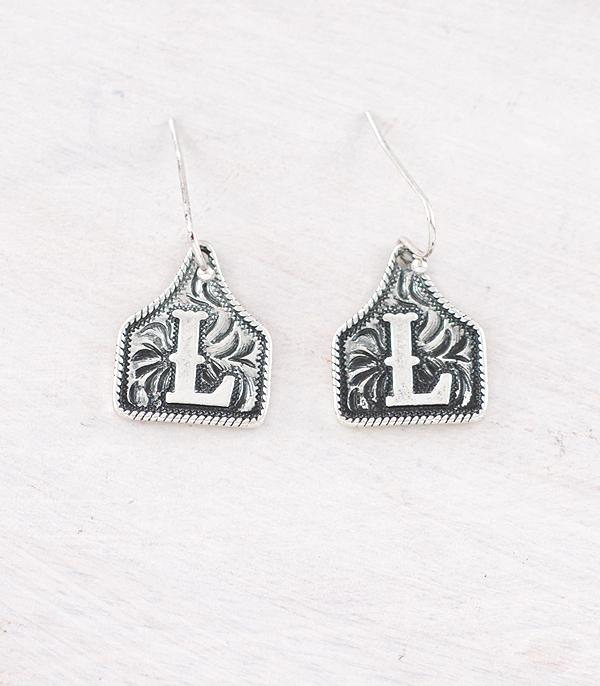 INITIAL JEWELRY :: BRACELETS | EARRINGS :: Wholesale Western Cattle Tag Initial Earrings