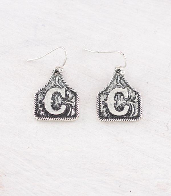 New Arrival :: Wholesale Western Cattle Tag Initial Earrings