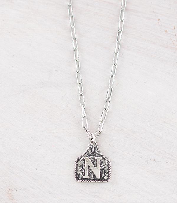 INITIAL JEWELRY :: NECKLACES | RINGS :: Wholesale Western Cattle Tag Initial Necklace