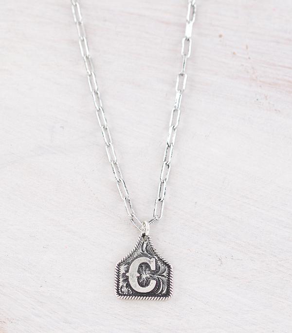 INITIAL JEWELRY :: NECKLACES | RINGS :: Wholesale Western Cattle Tag Initial Necklace