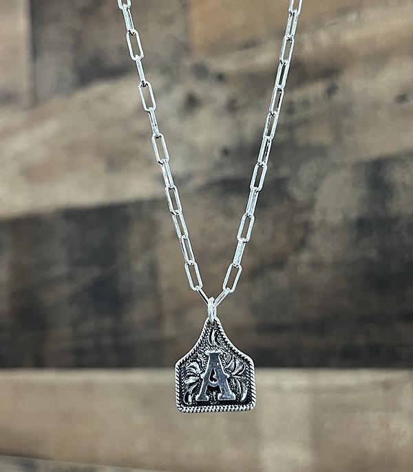 INITIAL JEWELRY :: NECKLACES | RINGS :: Wholesale Western Cattle Tag Initial Necklace