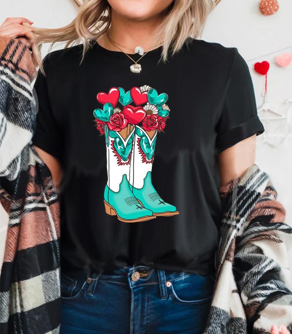 GRAPHIC TEES :: GRAPHIC TEES :: Wholesale Western Heart Turquoise Boots Tshirt