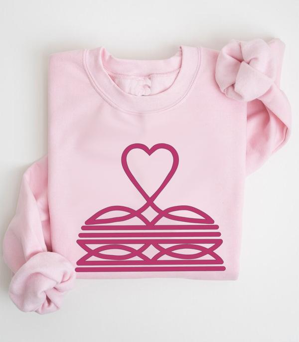 GRAPHIC TEES :: LONG SLEEVE :: Wholesale Western Heart Boot Stitch Sweatshirt