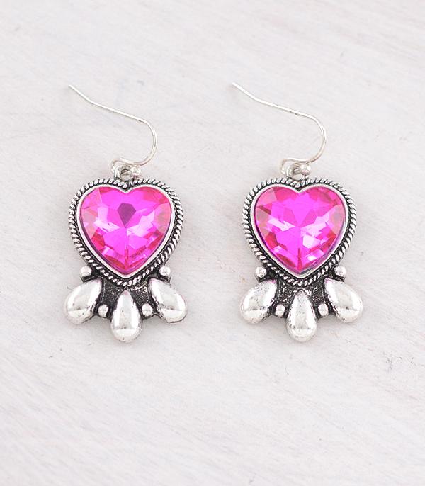 New Arrival :: Wholesale Fuchsia Heart Stone Earrings