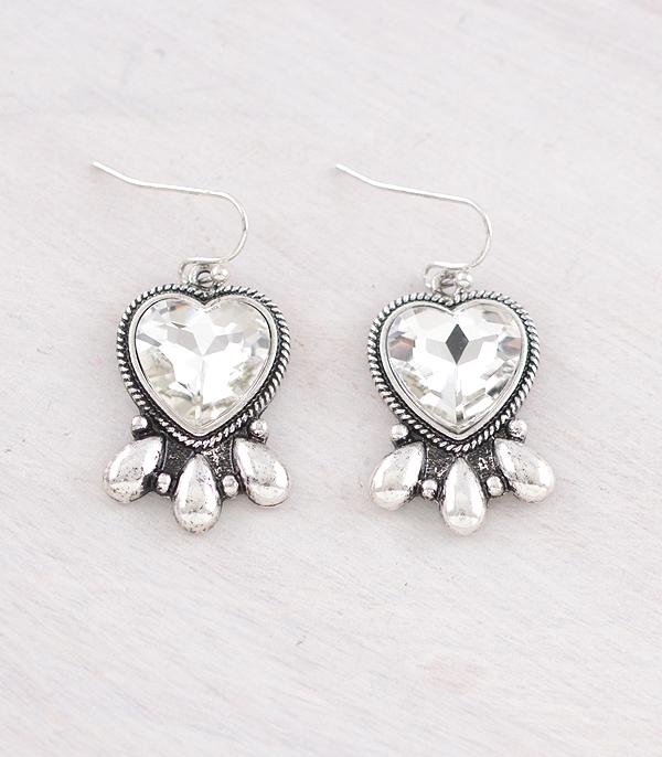 EARRINGS :: WESTERN HOOK EARRINGS :: Wholesale Western Clear Heart Earrings