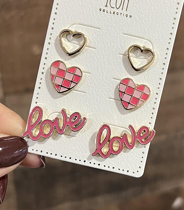 EARRINGS :: TRENDY EARRINGS :: Wholesale 3PC Set Heart Earrings