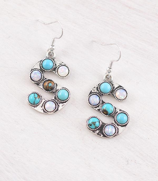 INITIAL JEWELRY :: BRACELETS | EARRINGS :: Wholesale Western Turquoise AB Initial Earrings