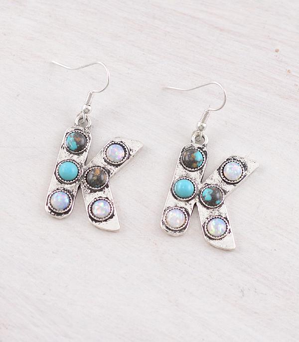 New Arrival :: Wholesale Western Turquoise AB Initial Earrings