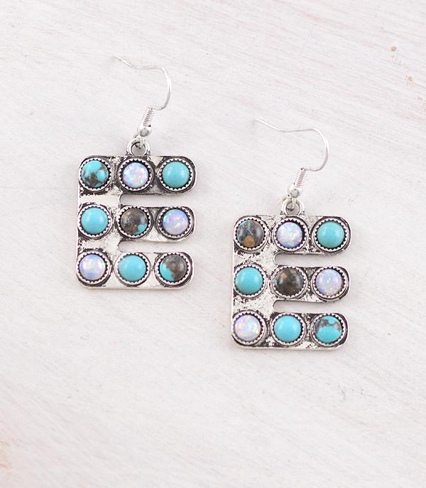 INITIAL JEWELRY :: BRACELETS | EARRINGS :: Wholesale Western Turquoise AB Initial Earrings