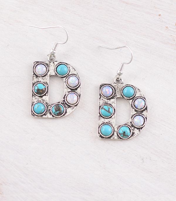 INITIAL JEWELRY :: BRACELETS | EARRINGS :: Wholesale Western Turquoise AB Initial Earrings