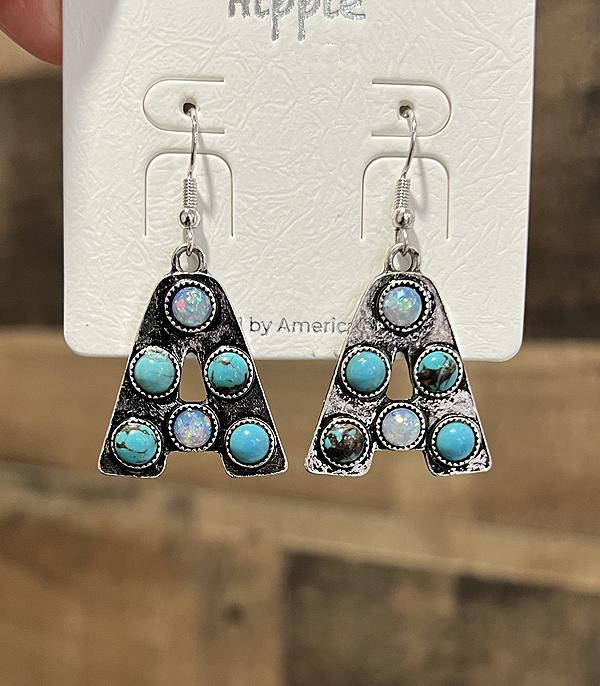 New Arrival :: Wholesale Western Turquoise AB Initial Earrings