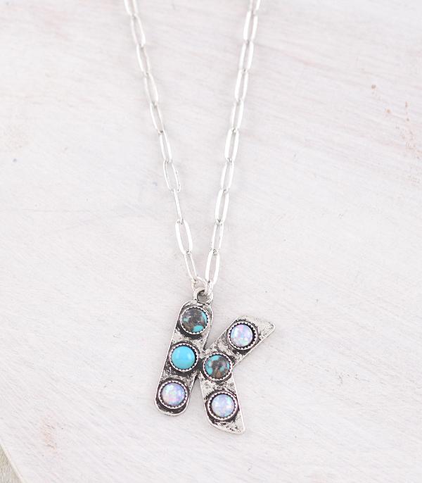 INITIAL JEWELRY :: NECKLACES | RINGS :: Wholesale Western Turquoise AB Initial Necklace